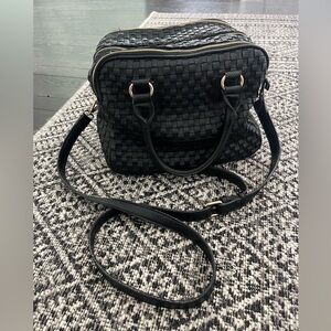 Madison West Black Faux Woven Leather Satchel Purse Crossbody